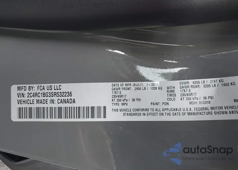 2025 Chrysler Pacifica Select z USA, uszkodzony, nr VIN 2C4RC1BG3SR532236